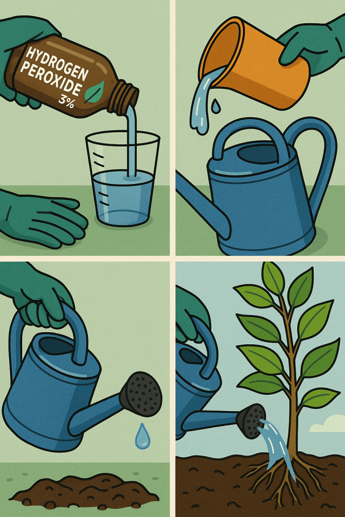 Close-up of healthy green leaves after using hydrogen peroxide in organic gardening