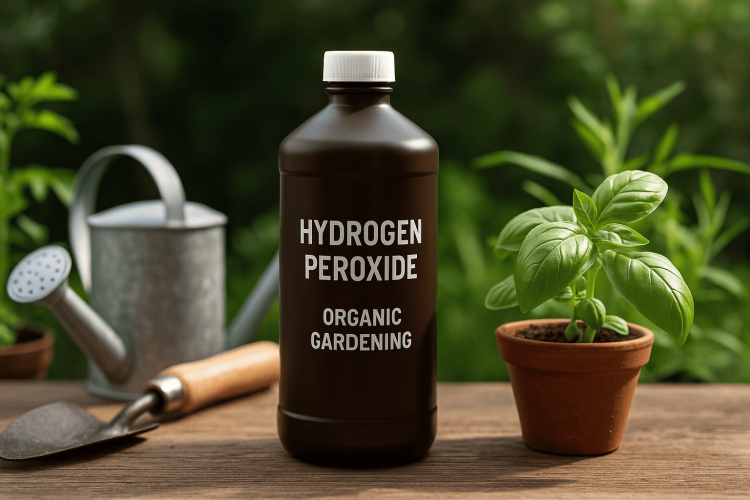 Hydrogen peroxide spray bottle for organic gardening pest and disease control