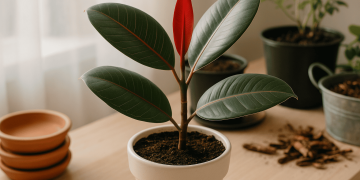 Indoor plant with soggy soil being dried out to fix overwatering issues